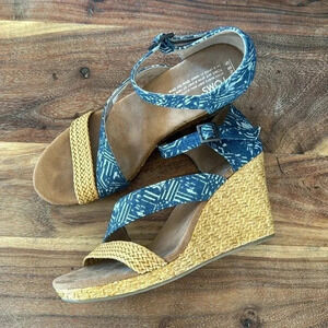 Toms Wedges Rattan & Blue 8.5